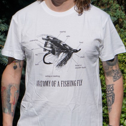 Koszulka wędkarska muchowa Anatomy of a Fishing Fly w kolorze białym T-shirt White Anatomy of a Fishing Fly NEW